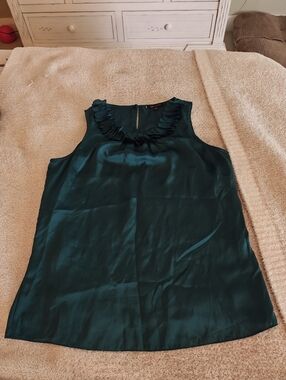 Anne Klein Women's Sleeveless Ruffle Neck Satin Shell/Top Petite Med Turquoise
